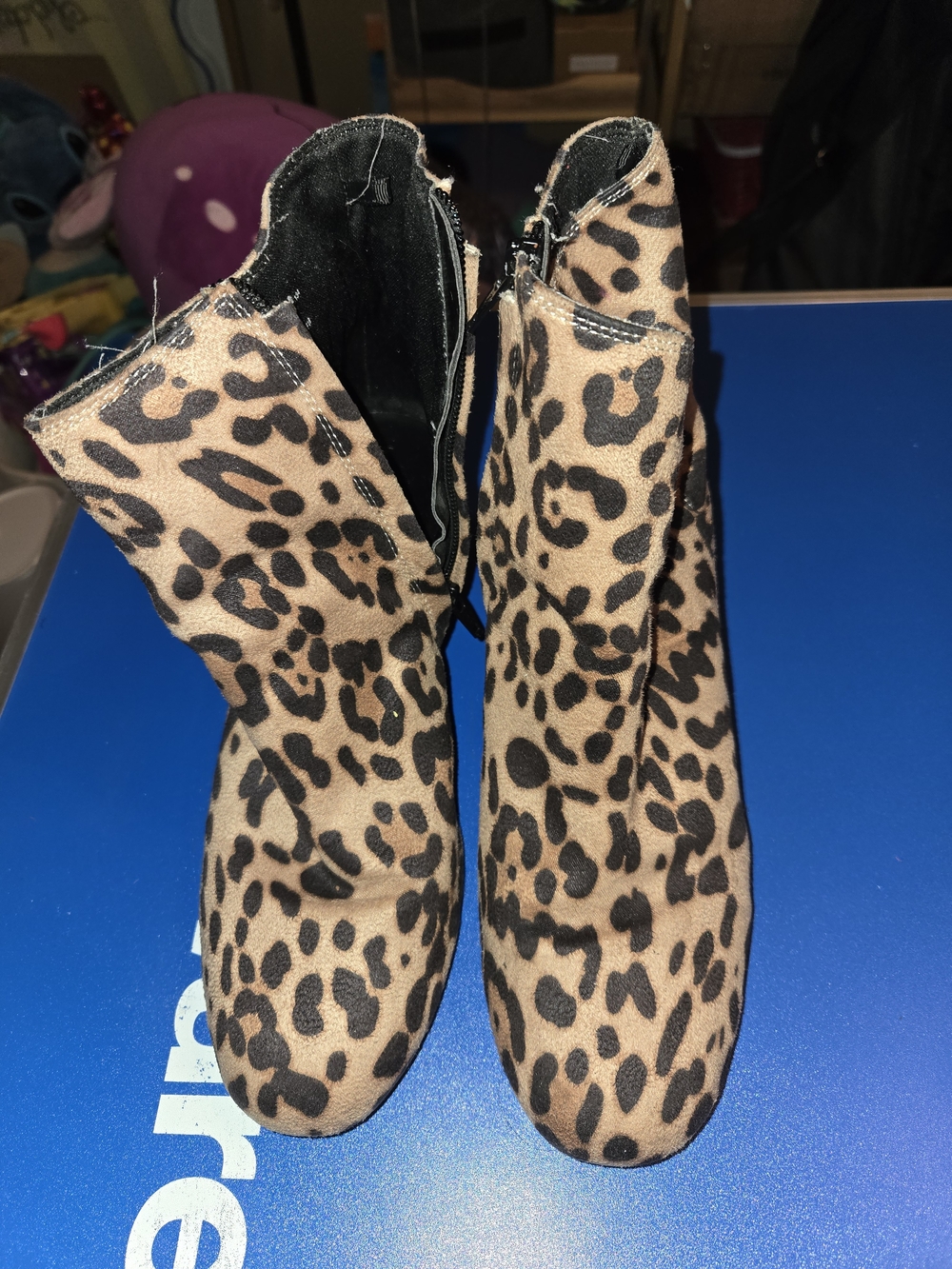 Leopard Print Ankle Boots - Tan and Black